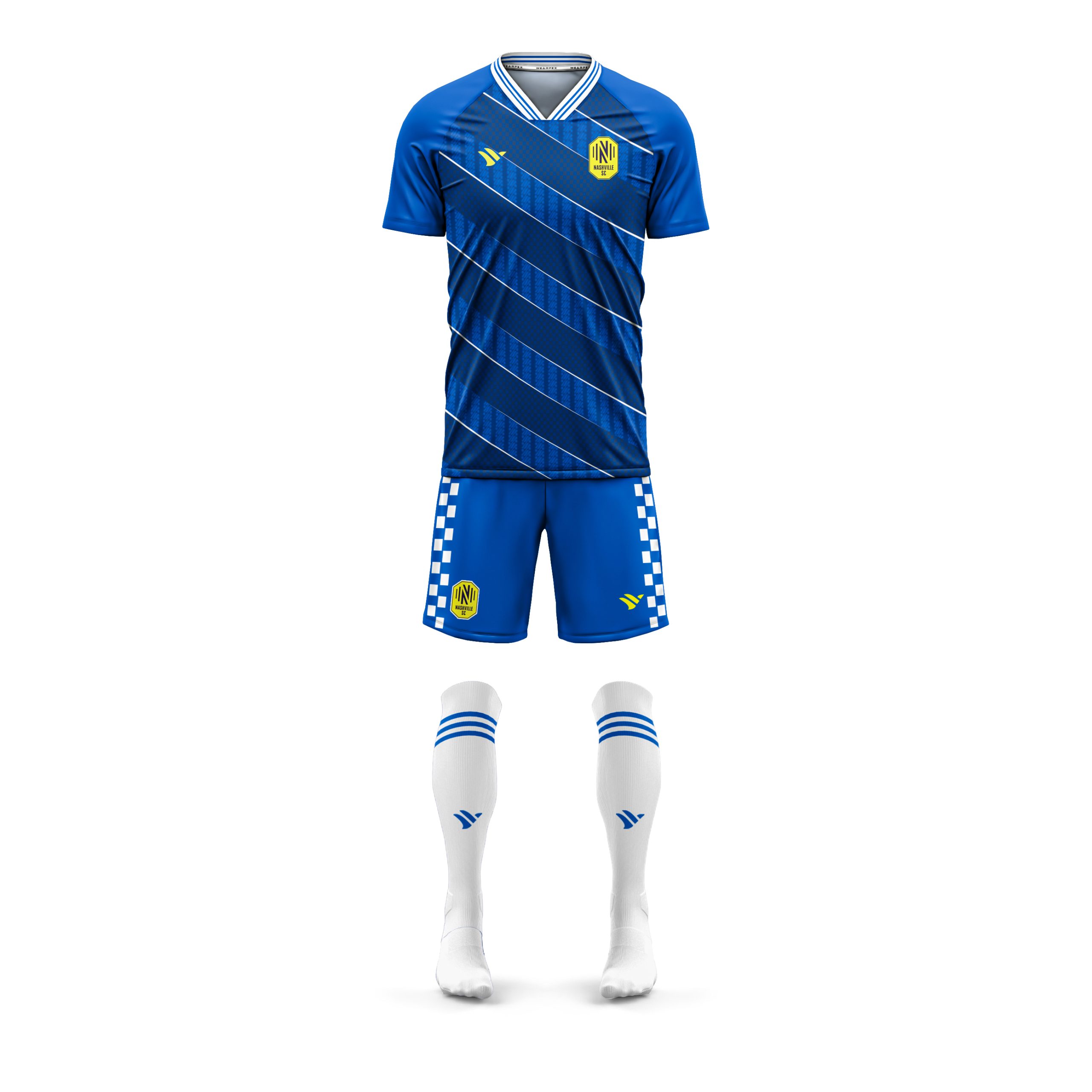 Soccer Teamwear Manufacturer Blue and White Custom Sublimated Soccer Kits for Clubs, Academies and Sports Brands