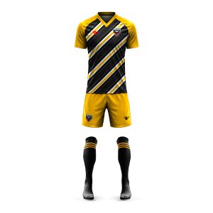 Football Team Shirts Black and Gold Custom Sublimated Match Kits for Football Clubs and Academies