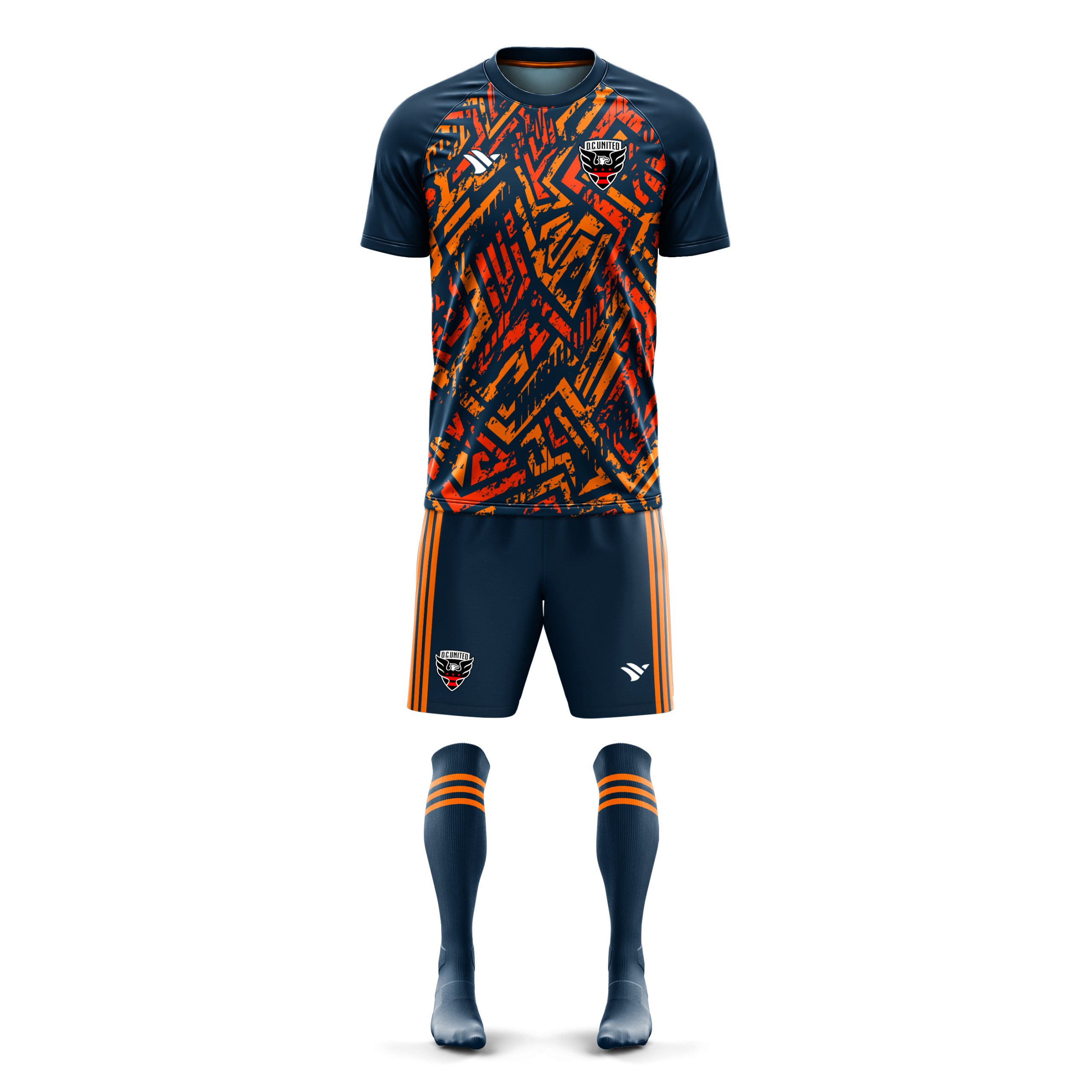 Football Apparel Manufacturer Navy and Orange Custom Sublimated Football Kits for Clubs and Academies