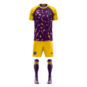 Football Kit Supplier Purple and Yellow Custom Sublimated Football Kits for Clubs, Teams and Academies