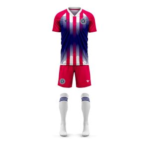 Football Uniform Supplier Red Blue and White Custom Sublimated Football Kits for Clubs and Academies