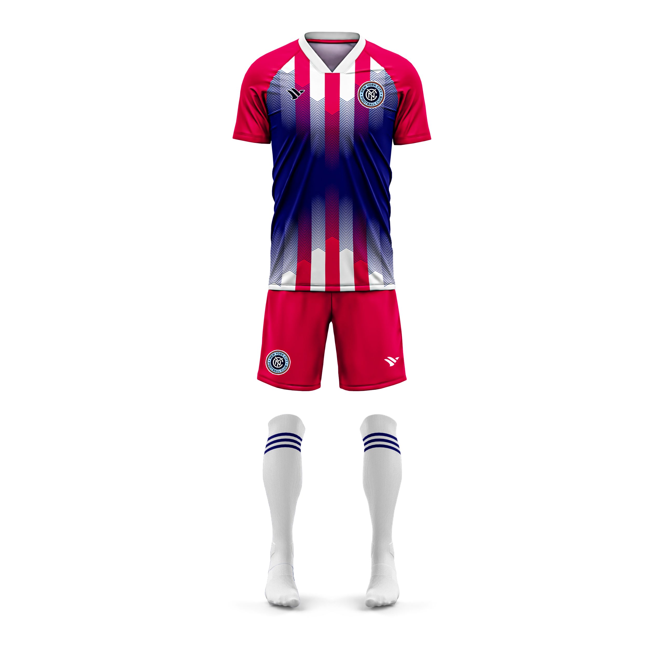 Football Uniform Supplier Red Blue and White Custom Sublimated Football Kits for Clubs and Academies